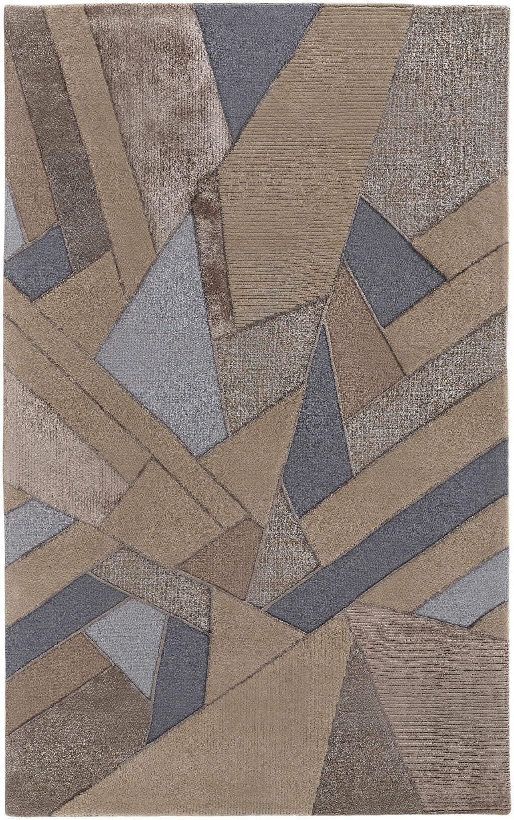 HomeRoots 514601 10 x 14 ft. Tan Brown & Blue Wool Geometric Hand Tufted Handmade Rectangle Area Rug