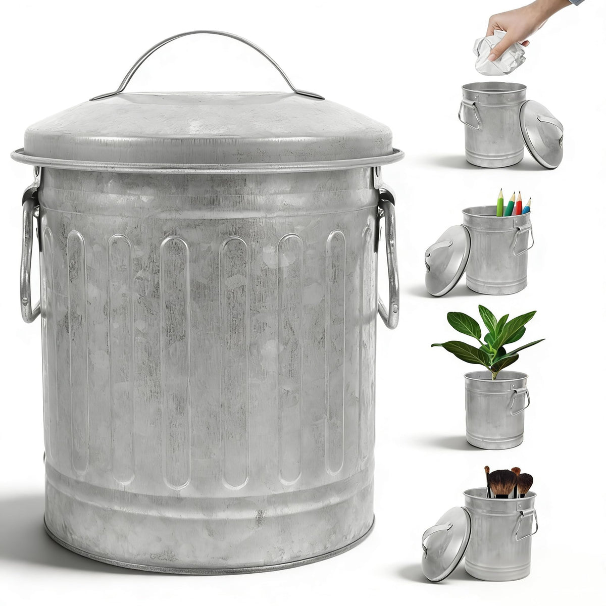 NUOBESTY Mini Metal Trash Can with Lid, 5.7 x 7.27 in, Silver