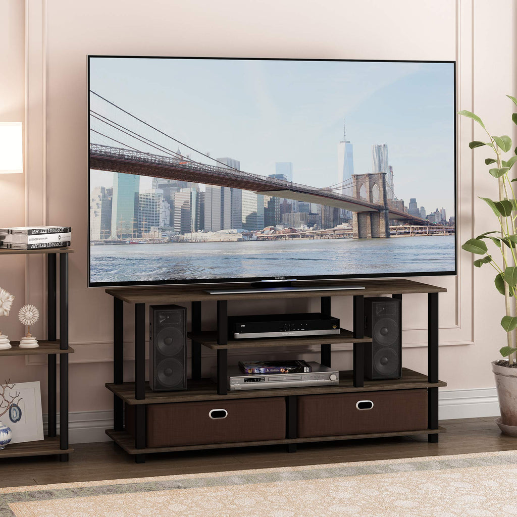 Furinno Jaya Large Stand For Up To 50-Inch Tv, Columbia Walnut/Black/Dark Brown
