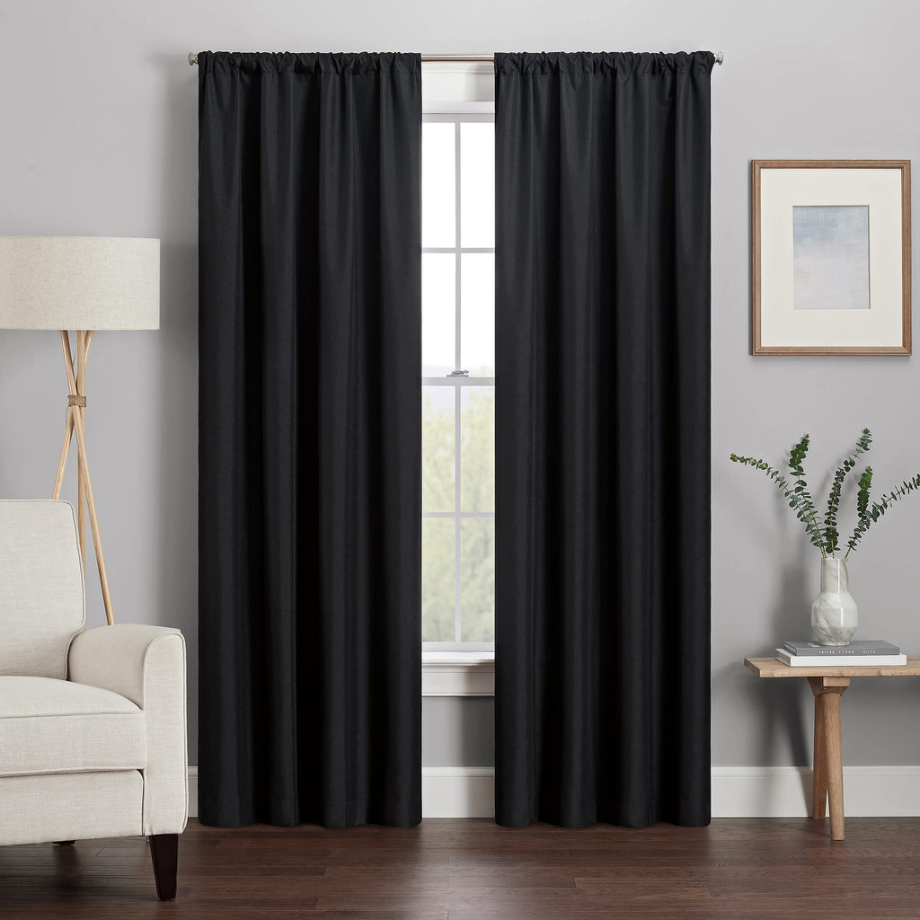 Eclipse Kendall Modern Blackout Thermal Rod Pocket Window Curtain For Bedroom Or Living Room (1 Panel), 42 X 63, Black