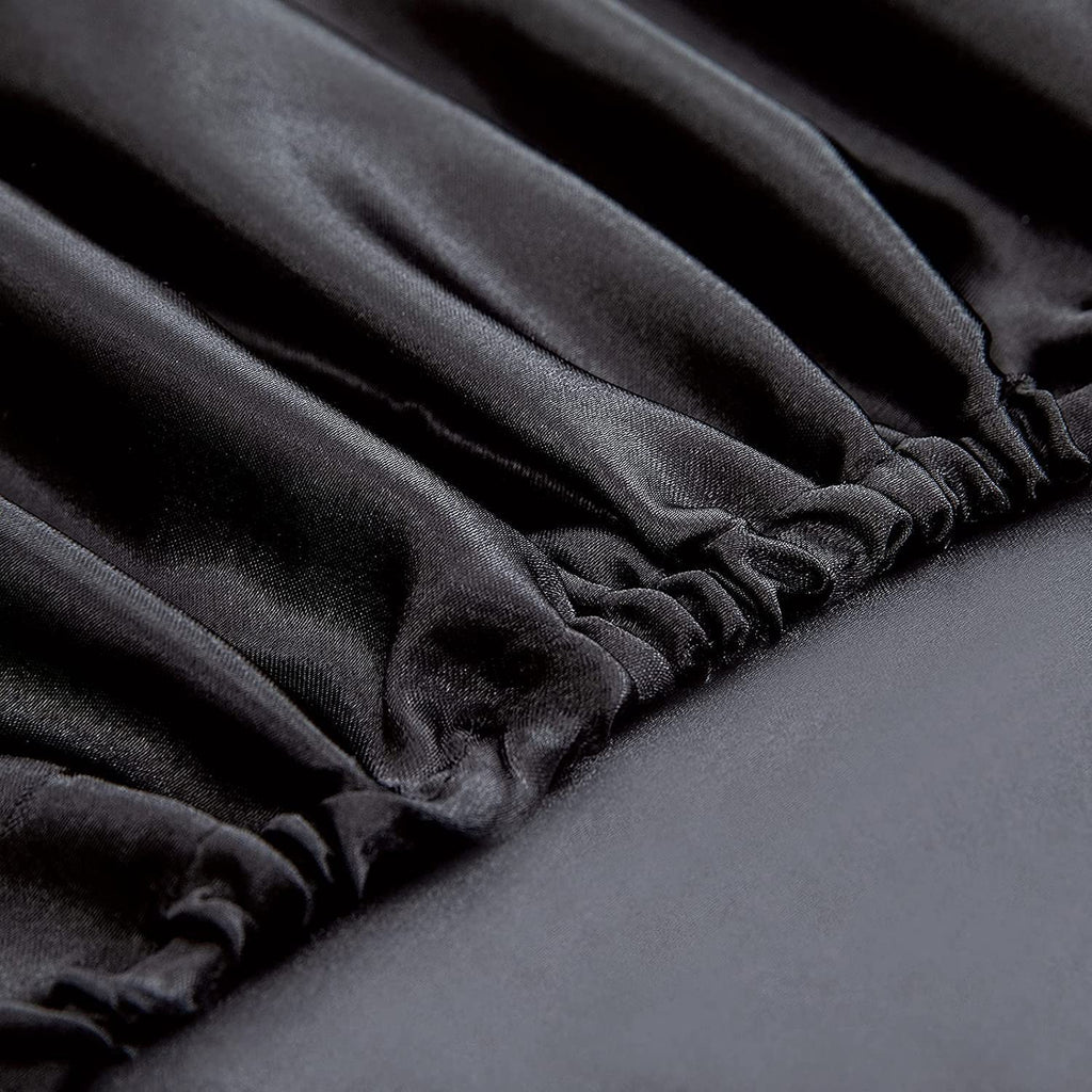 Homiest Black Satin Fitted Sheet Twin Xl Size Fitted Bed Sheet, Deep Pocket Fitted Sheet Only, Luxury & Ultra Soft Bedding Fitted Sheet Single Bottom Bed Sheets Sold Separately