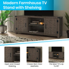 Flash Furniture Modern Farmhouse Barn Door TV Stand - Gray Wash Oak 59 Inch Entertainment Center - For TV's up to 65 Inches - Adjustable Middle Shelf