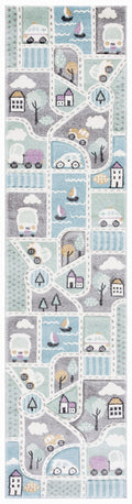 SAFAVIEH Carousel Kids Collection Runner Rug - 23 x 6, Grey & Light Blue, Non-Shedding & Easy Care, Ideal for High Traffic Are