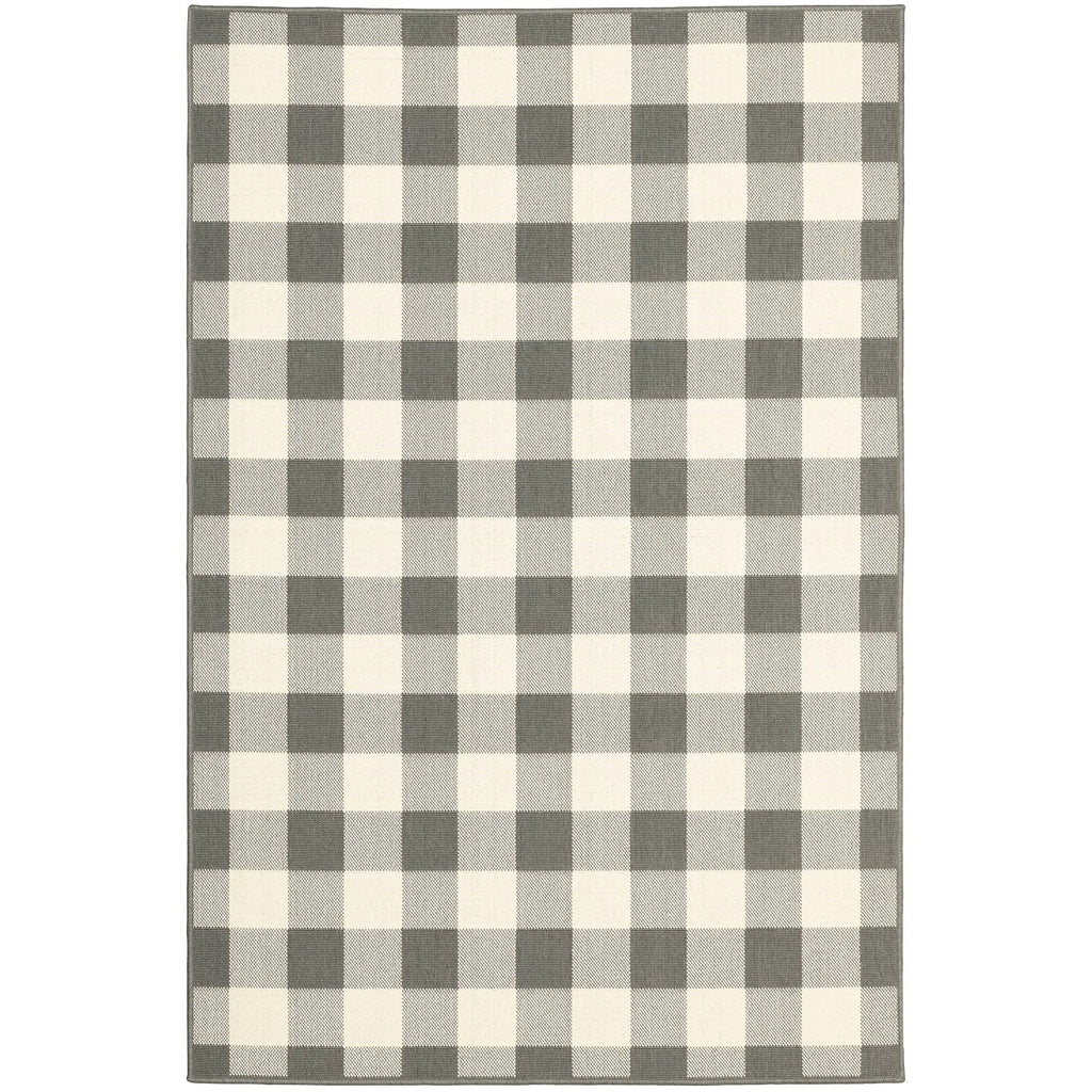 HomeRoots Grey Polypropylene 2’x4’ Gray and Ivory Gingham Indoor Outdoor Area Rug