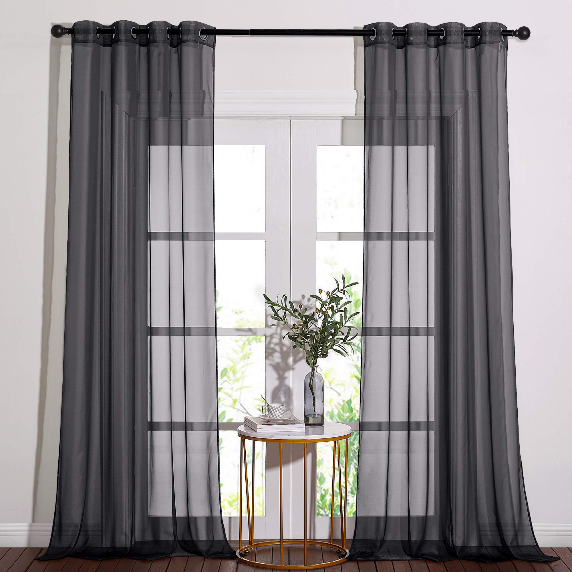 Nicetown 96' Long Sheer Curtains - Nickel Grommet Top Lighter Weight Airy Window Voile Panel Decorations For Living Room (W54 I