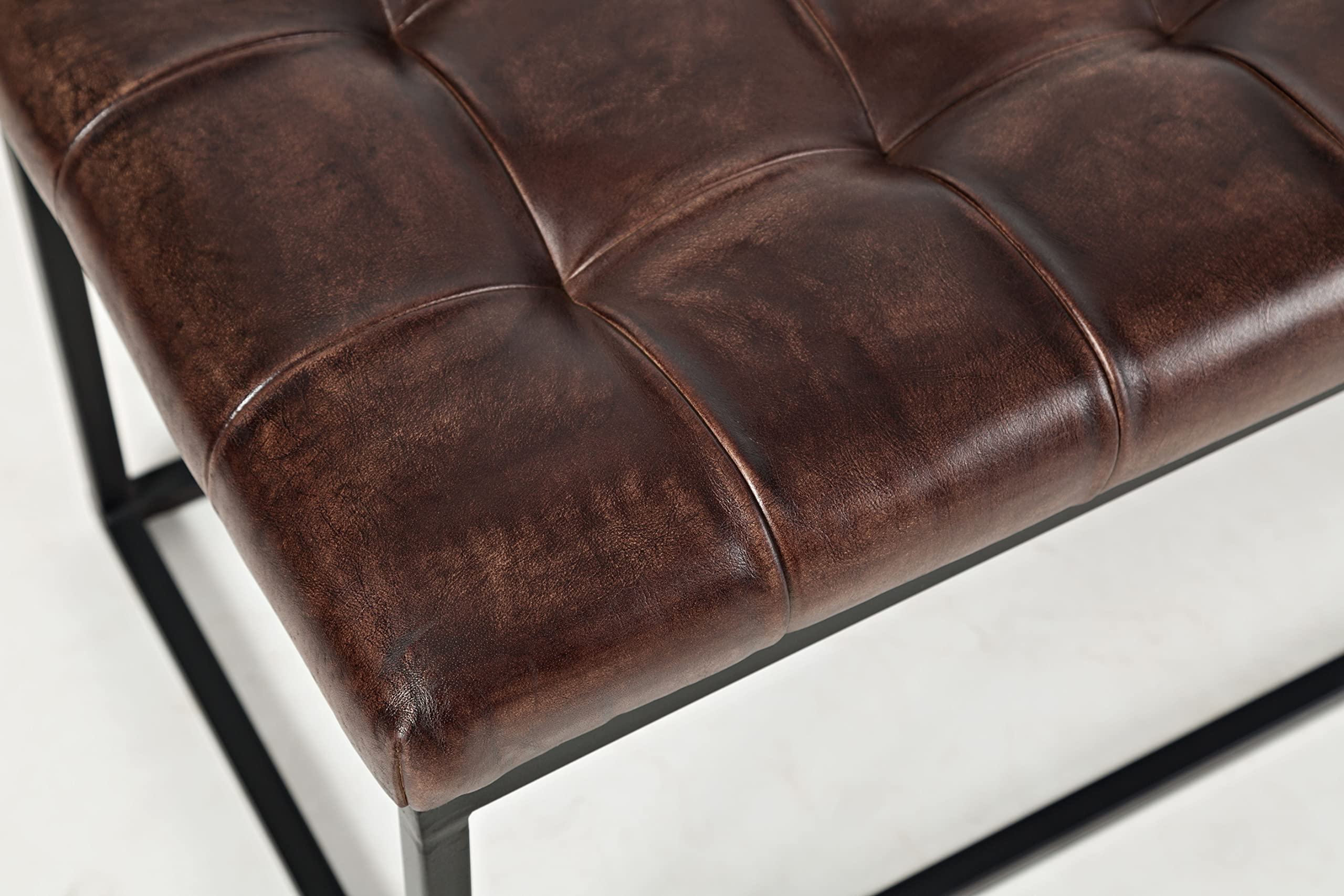 Jofran 1730-78 Global Archive 55''Lx17.5''Wx17.5''H Mid-Century Modern Genuine Leather Bench Pre-Assembled, Dark Sienna