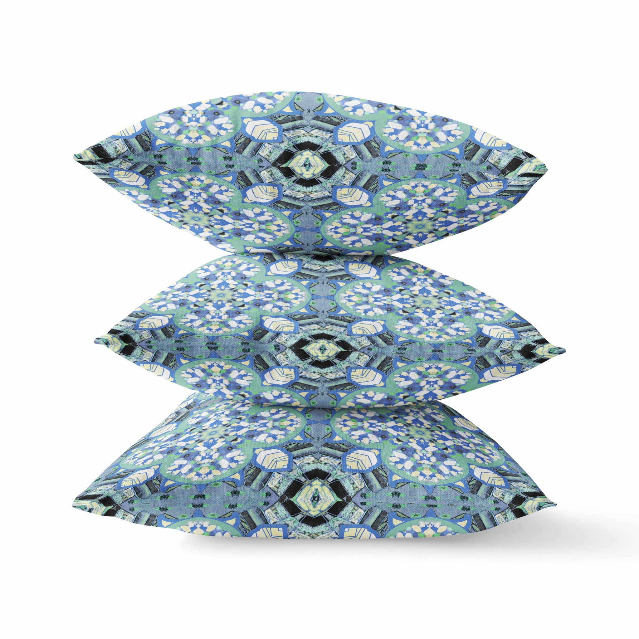 HomeRoots Blue White Black 16â€ Sapphire White Cloverleaf Boho Zippered Suede Throw Pillow