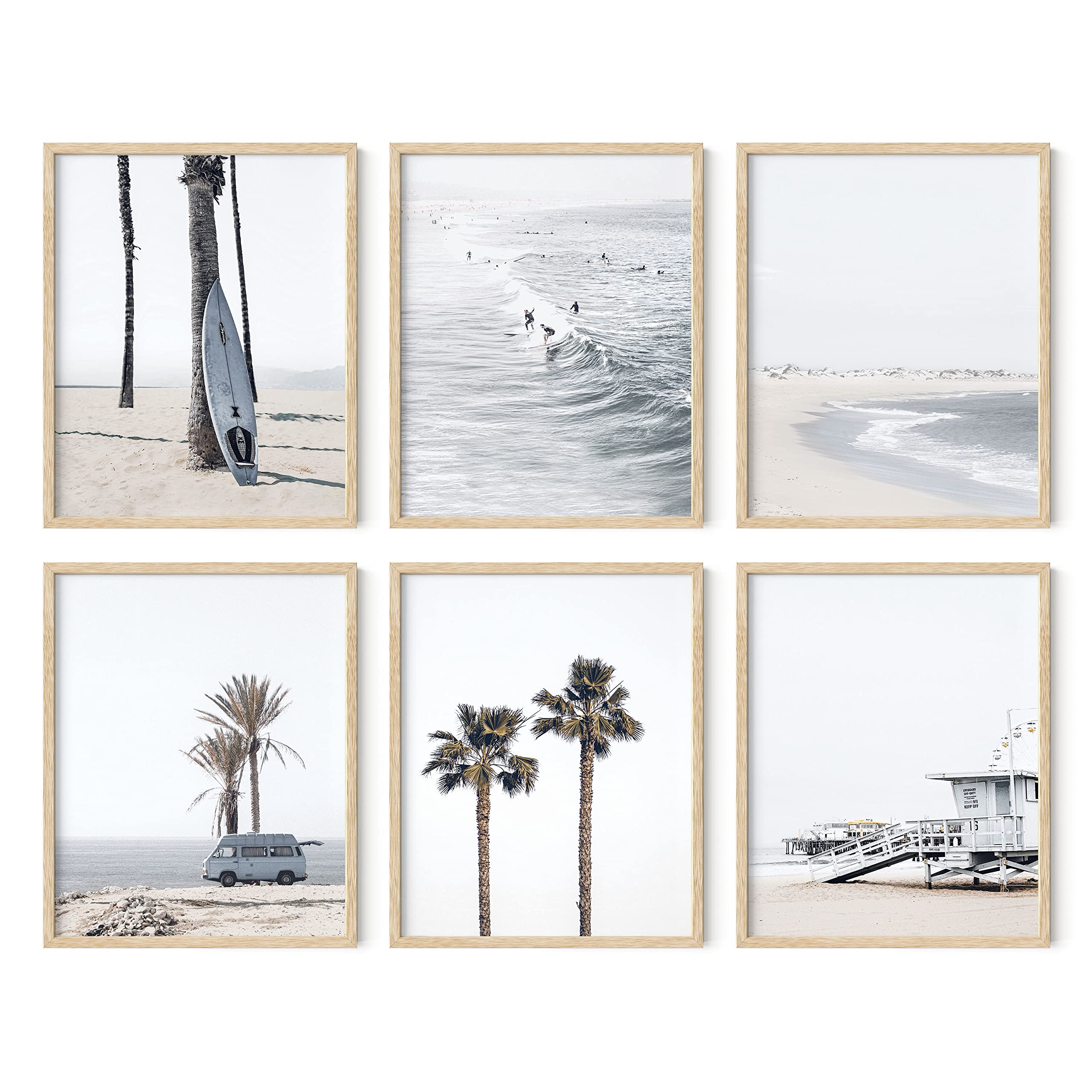 HAUS AND HUES Beach Posters and Beach Wall Decor - Set of 6 Beach Art Prints, Black and White Beach Pictures Wall Art, Beach Art