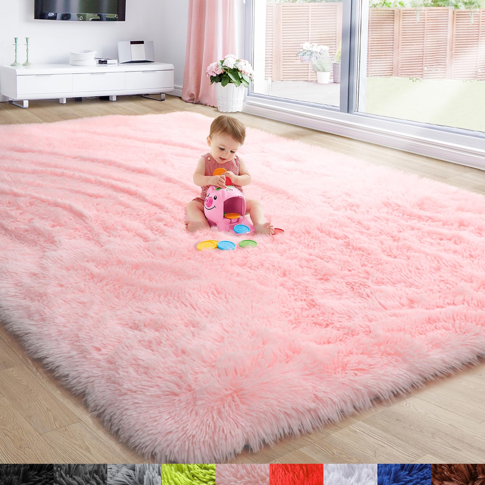 Pink Soft Rug for Girls Bedroom, Fluffy Area Rug 5x8 for Kids Room, Kawaii Room Decor, Furry Carpet for Play Room, Cute Rug for 