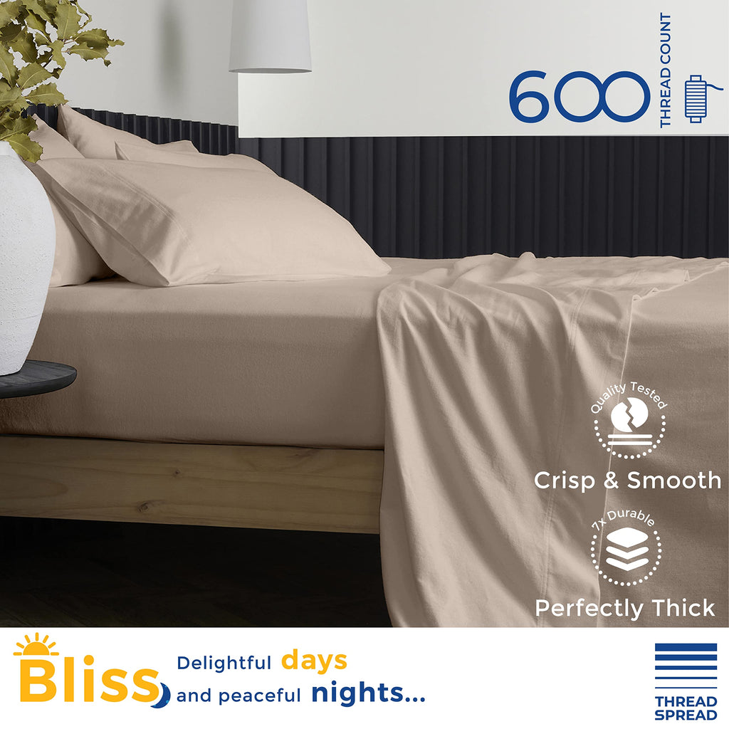 Thread Spread Luxury Sheets 600 Thread Count - Egyptian Cotton Quality California King Size Sheet Set - Deep Pocket Fitted Bedding Sheet & Pillowcases - 4 Pc Breathable - Taupe Sheets For Boys & Girls
