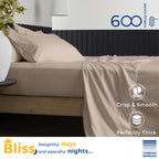600 Thread Count Egyptian Quality 100% Cotton Sheets Set, Full Size Bedding Set In Taupe
