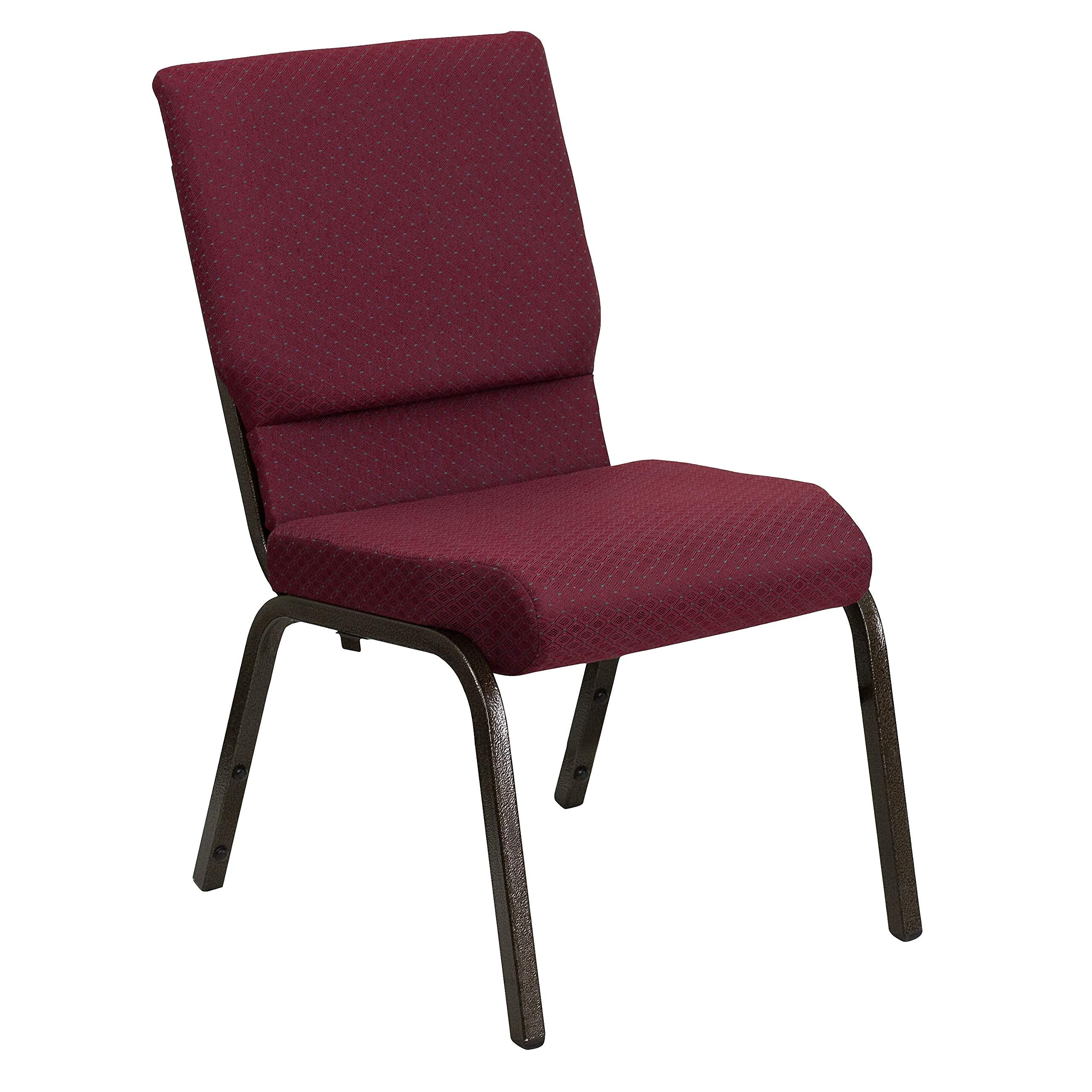4 Pk. 18.5W Burgundy Patterned Fabric Stacking Church Chair - Gold Vein Frame