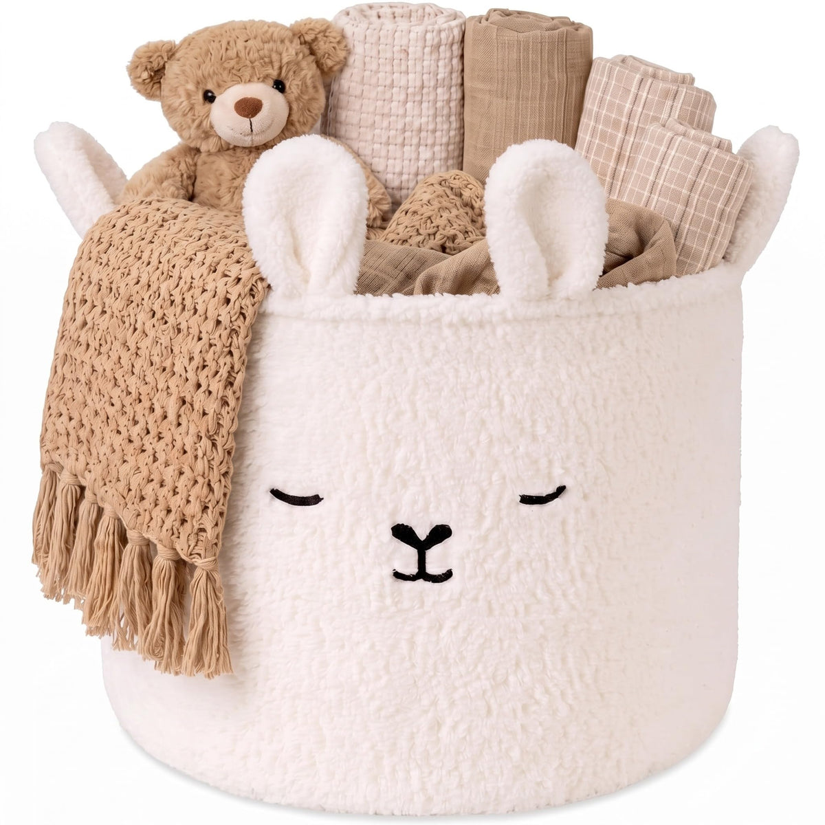 Novabright Sherpa Bunny Nursery Storage Basket Laundry Hamper with Handles