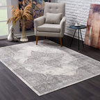 HomeRoots Grey 100% Polypropylene 2’ x 6’ Gray Distressed Medallion Area Rug