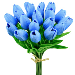 Mandys 20pcs Artificial Light Blue Tulips