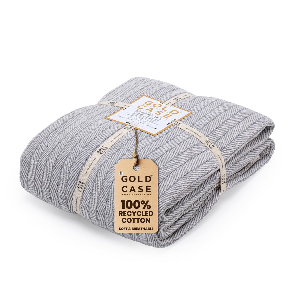 Gold CASE Turkish Bed Blanket - 100% Recycled Cotton Queen Blanket for Bed 90x90 - Super Soft Cotton Blankets Queen Size - Layer