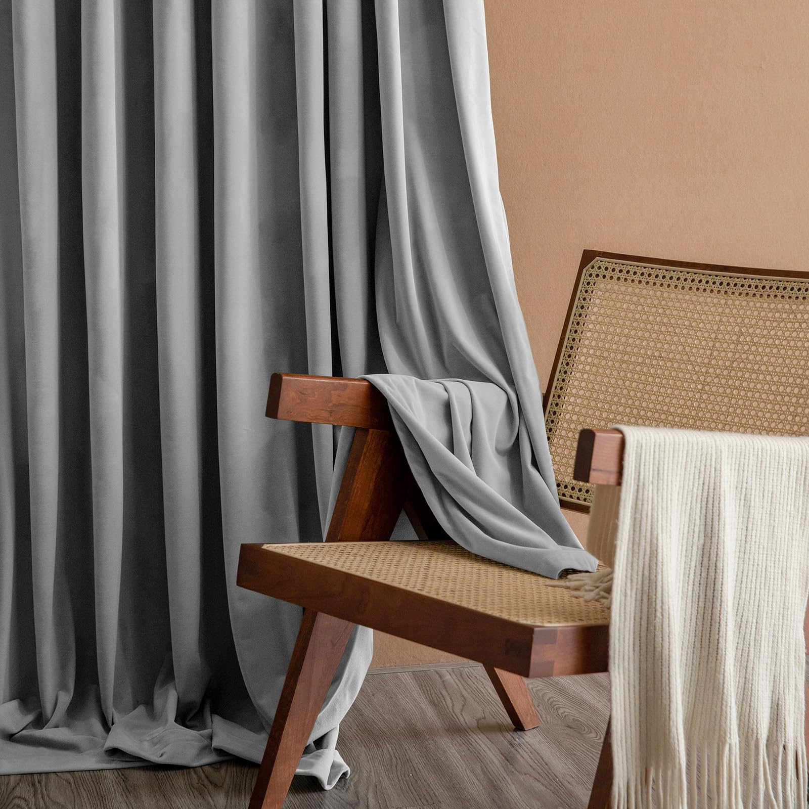 Lazzzy Velvet Grey Blackout Curtains 96 Inches Long Thermal Insulated Drapes For Bedroom Living Room Darkening Window Treatments Rod Pocket 2 Panels, W62 X L96