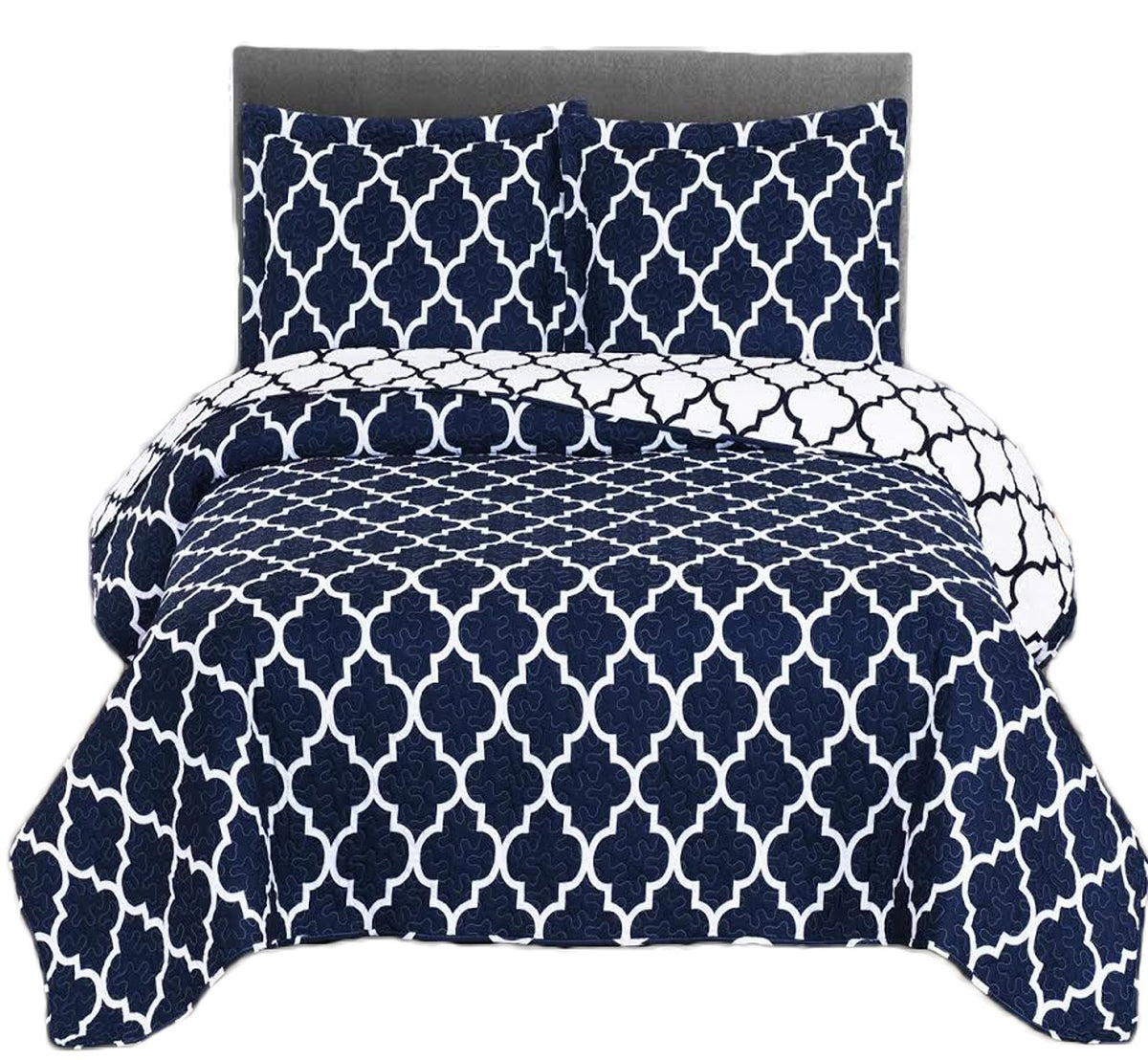 Royal Tradition Meridian-Navy Reversible Coverlets, Twin Over-Sized 2Pc Quilt Set (68-Inch Wide X 90-Inch Long) Lightweight Beds