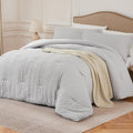 Quataly Light Grey King Comforter Set - 3 Pieces Seersucker Lightweight Bedding Comforter Sets (1 Soft Fluffy Comforter & 2 Pill