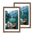 Hongkee 14x22 Picture Frame Set of 2, Rustic Brown Wood Style - Display 14 x 22 Picture without Mat or 12x18 Picture with Mat, W