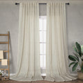 Flax Linen Curtains 84 Inch Length For Living Room 2 Panel Back Tab Rod Pocket Light Filtering Canvas Cotton Cloth Semi Sheer Ta