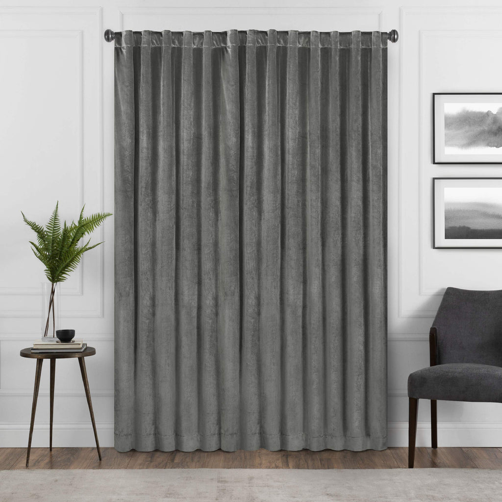Eclipse Harper Velvet Rod Pocket Curtains For Bedroom, Single Panel, 50 In X 84 In, Charcoal