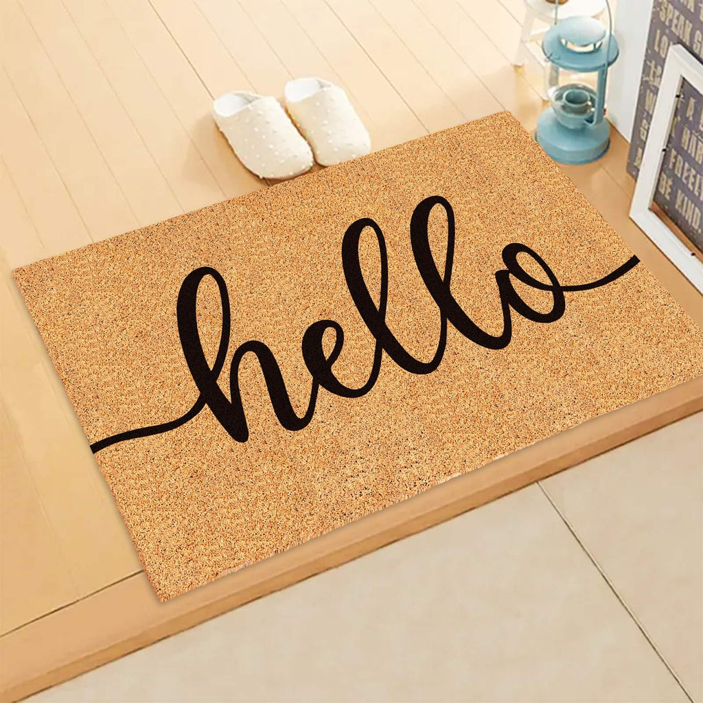 Jarthenaamcs Hello Door Mat Welcome Natural Coir Door Mat Farmhouse Floor Mat Thick Non-Slip Entrance Door Rugs For Indoor Outdo