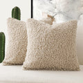 Foindtower 2 Pieces 24X24 Inch Light Khaki, Faux Fur Throw Pillow Cover Accent Sherpa Pillow Fuzzy Soft Pillowcases Sheepskin De