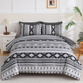 Dinjoy Dark Grey Boho Comforter Set Queen Size,7 Pieces Bed In A Bag Queen Black Bedding Sets With Sheets Aztec Bohemian Lightwe