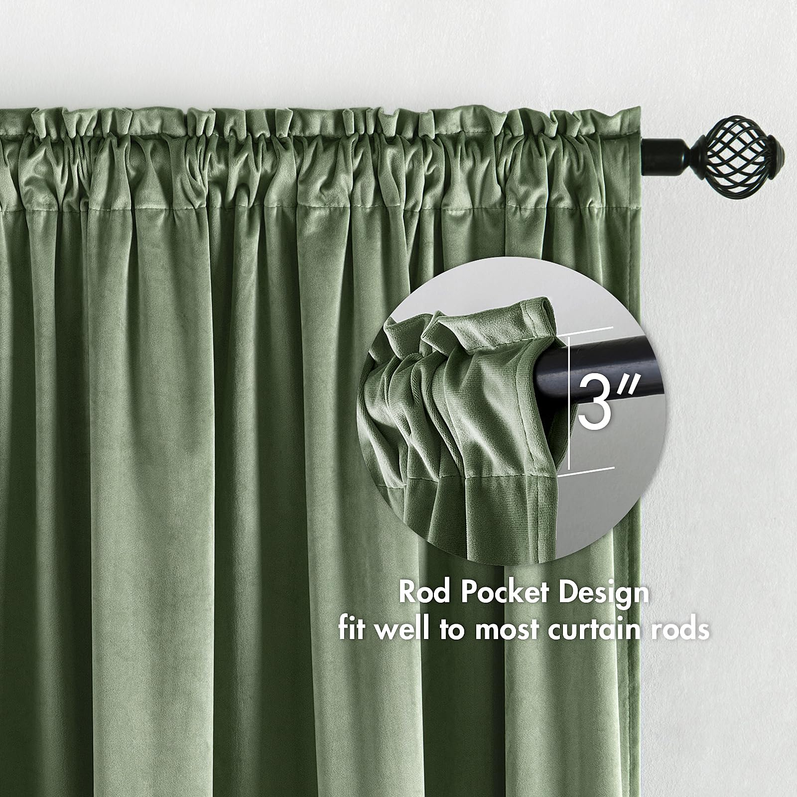 Miulee Velvet Curtains Sage Green Thermal Insulated Blackout Curtain Drapes For Bedroom Living Room Darkening 72 Inches Long Curtains Panels Rod Pocket Set Of 2
