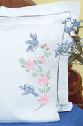 Jack Dempsey Needle Art 160031 Perle Edge Pillowcase, Birds Pillowcase With Perle Edge Finish, 20-Inch By 30-Inch, White