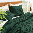 Litanika California King Comforter Set Dark Emerald Green, 3 Pieces Cal King Oversized Chevron Tufted Solid Forest Green Bedding