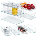 Hudgan 8 PACK Stackable Pantry Organizer Bins (3 sizes) - Clear Fridge Organizers for Kitchen, Freezer, Countertops, Cabinets - 