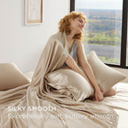 Bedsure Satin Sheets King - Similar To Silk Sheets, Silky Bedsheet, Luxury & Ultra Soft, Non-Fading & Wrinkle Free, Good For Hair & Skin, Gifts For Women, 4 Pieces, Khaki