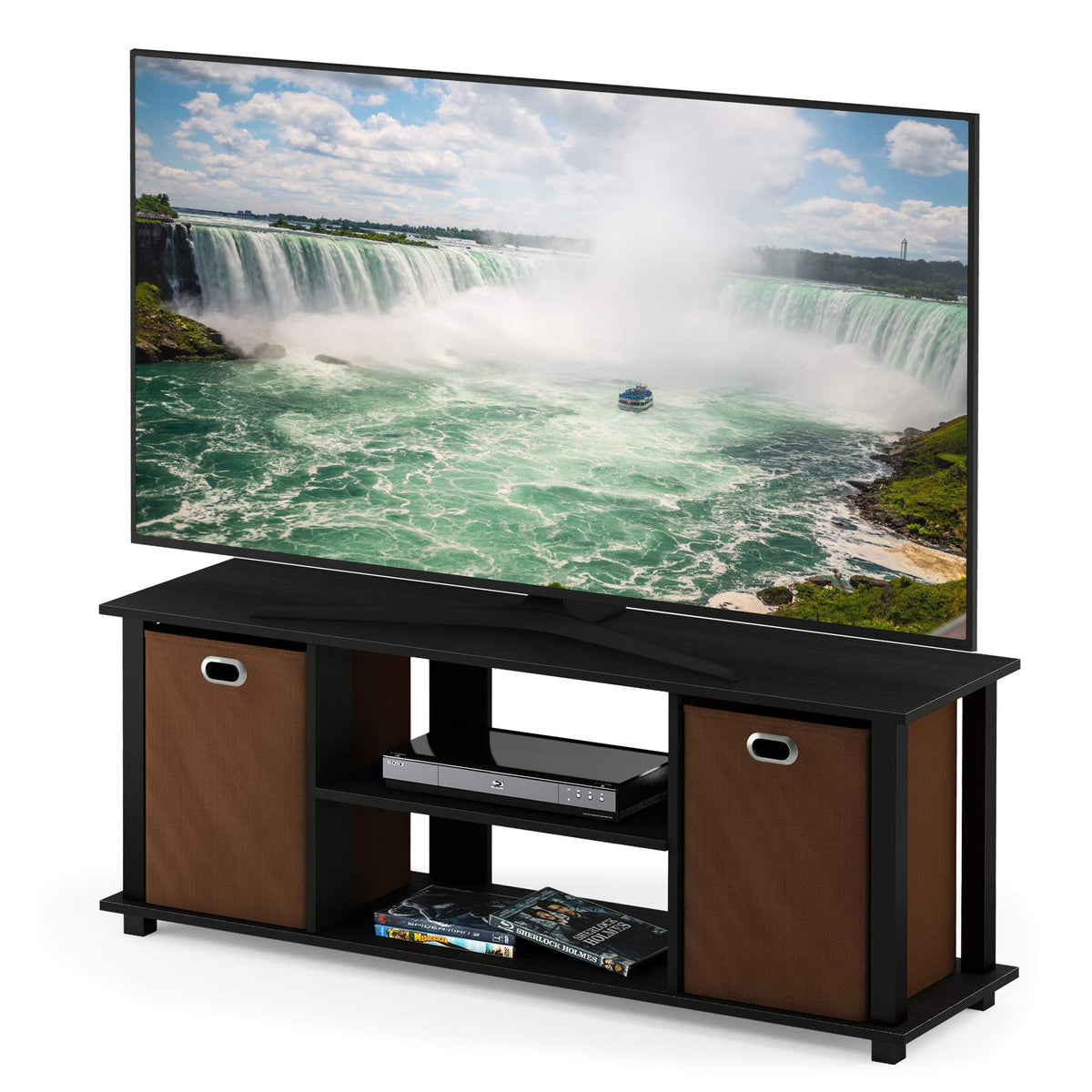 Furinno Econ Entertainment Center, Americano/Black/Brown 42 Inch Tv Size