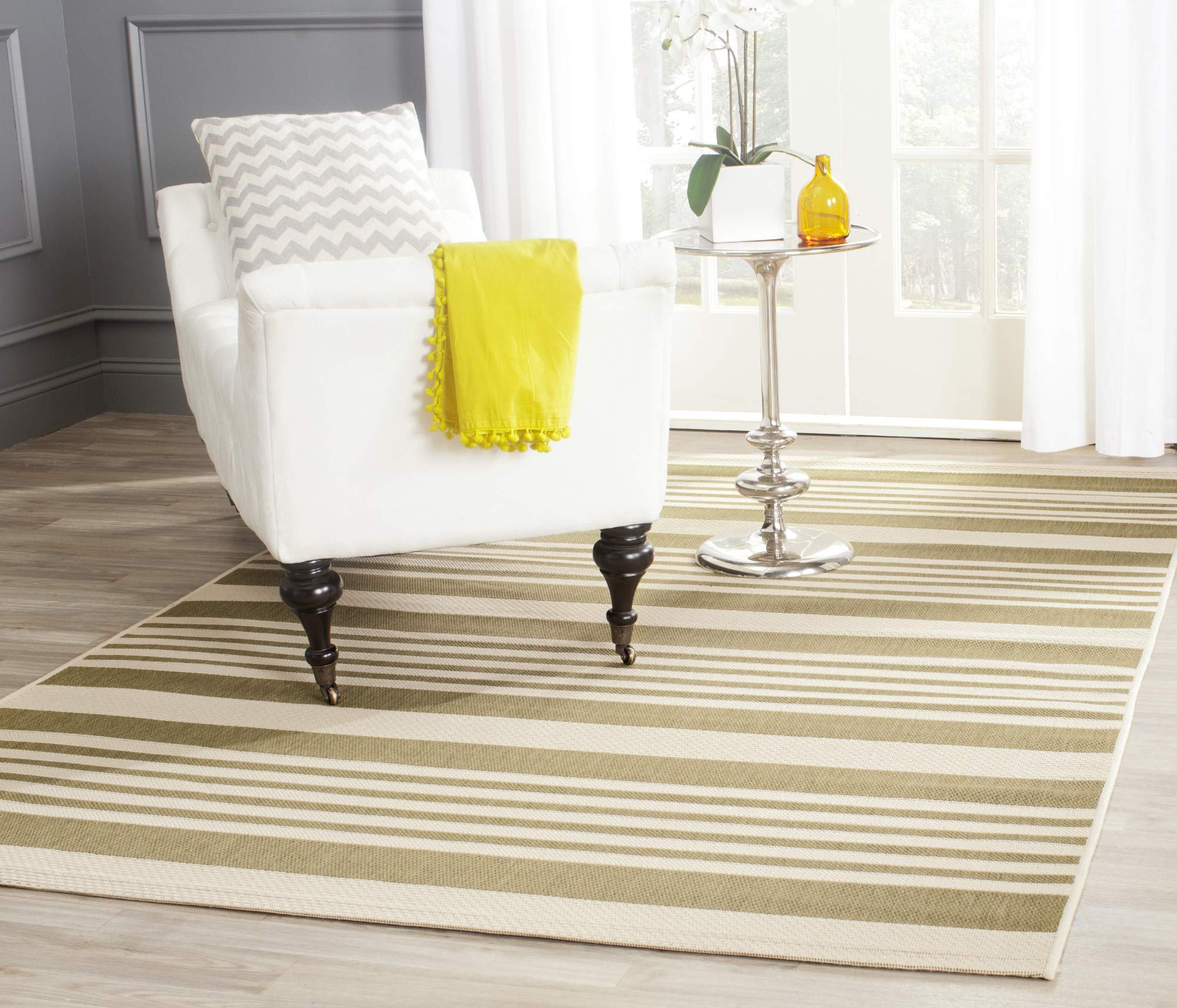 Safavieh Courtyard Collection Area Rug - 5'3'' X 7'7'', Brown & Bone, Stripe Design, Non-Shedding & Easy Care, Indoor/Outdoor &