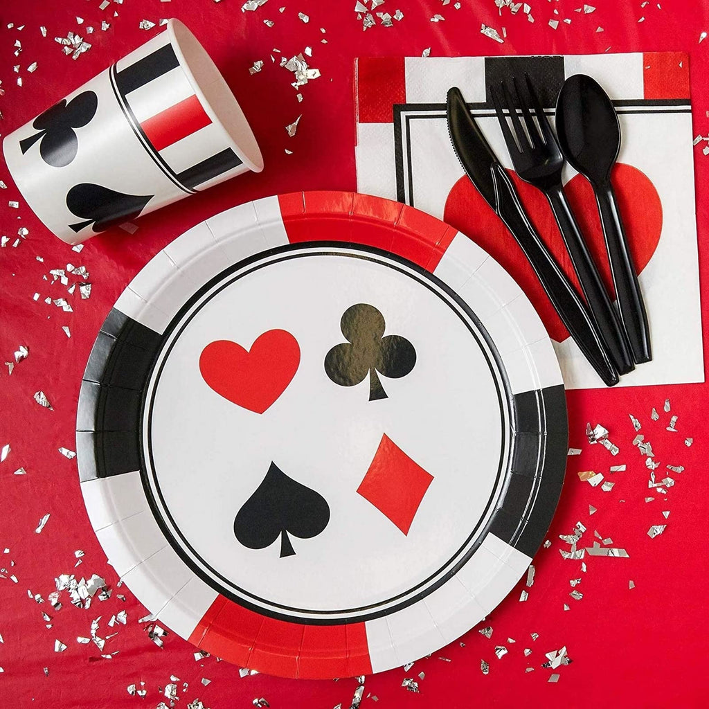 Blue Panda 144 Piece Casino Theme Birthday Party Decorations, Dinnerware Set With Plates, Napkins, Cups, Cutlery (Serves 24) - C