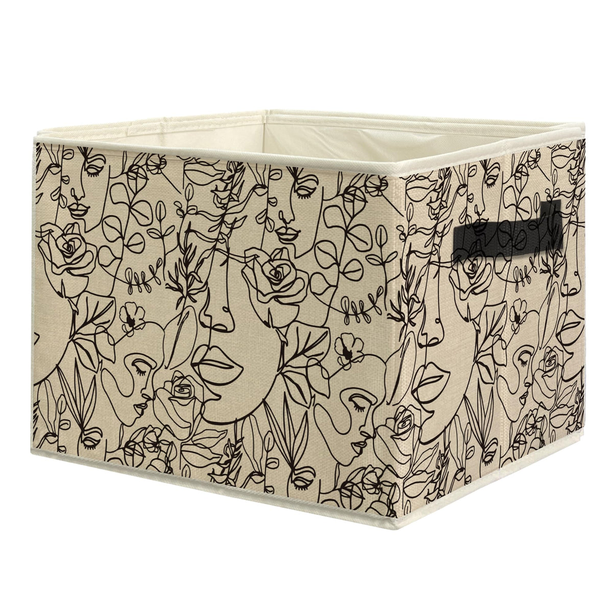 uinwk Abstract Boho Floral Woman Face Storage Bins, Minimalist Boho Neutral Botanical Collapsible Storage Box Laundry Basket wit