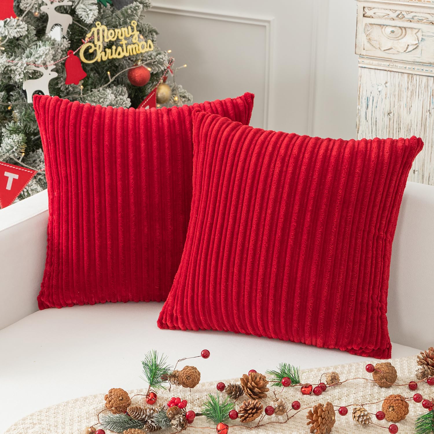 Kevin Textile Pack Of 2 Christmas Corduroy Soft Soild Decorative Square Throw Pillow Covers Set Cushion Cases Pillowcases For So