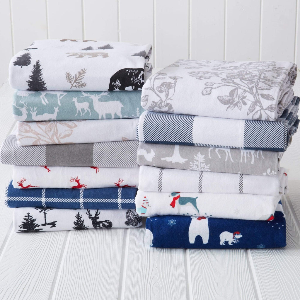 Great Bay Home 4 Piece 100% Turkish Cotton King Winter Lodge Flannel Sheet Set | Cotton Printed Bedding Sheets & Pillowcases | D