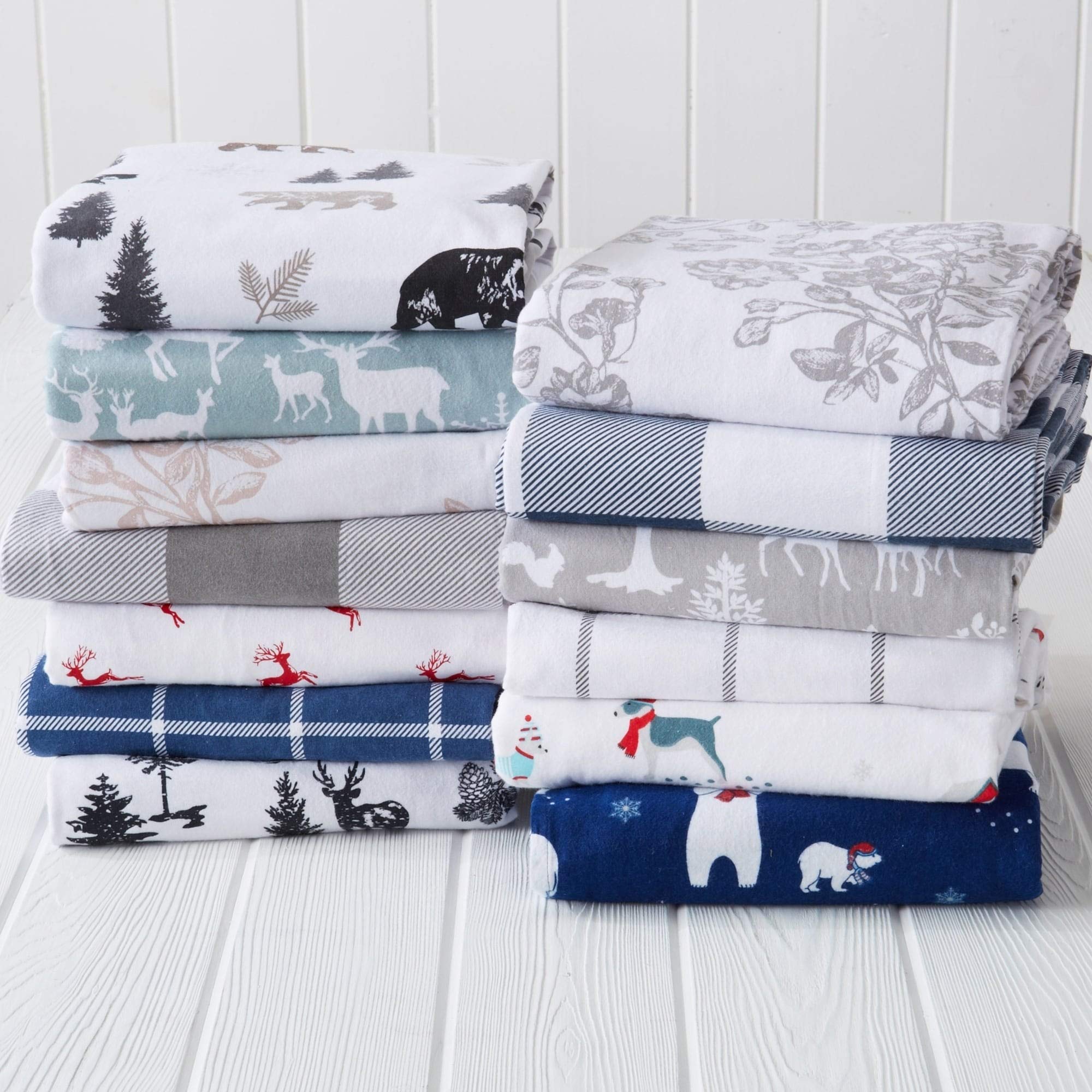 Great Bay Home 4 Piece 100% Turkish Cotton King Winter Lodge Flannel Sheet Set | Cotton Printed Bedding Sheets & Pillowcases | D