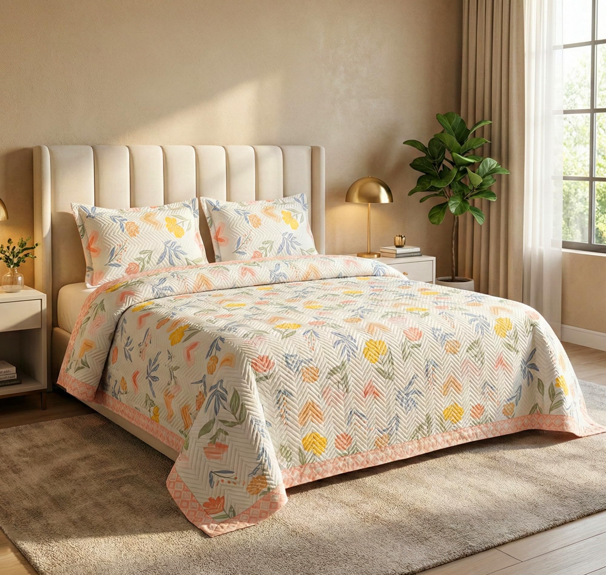 Bsb Home AllWeather Embroidered 3 Pcs Comforter Set With Pillow Shams Light Weight Bedspread/Duvet/Quilt  Double, 150 Gsm | W
