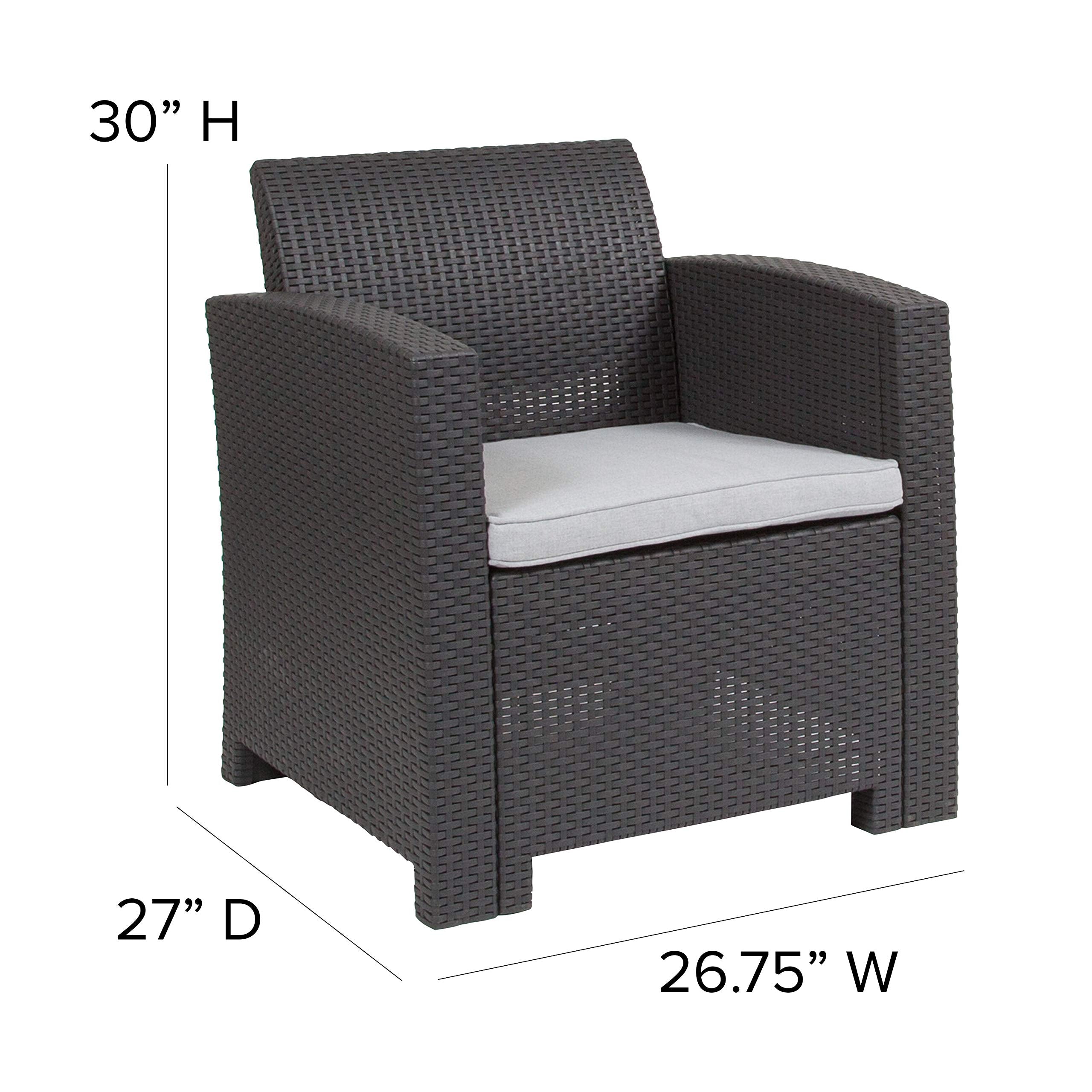 Flash Furniture Seneca Dark Gray Faux Rattan Chair with All-Weather Seneca Light Gray Cushion