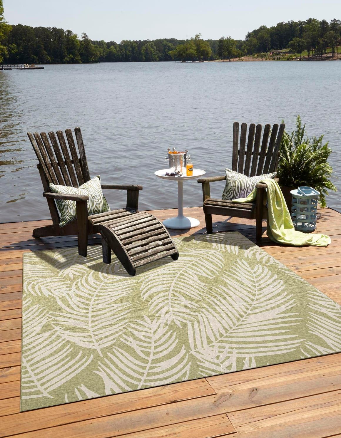 Unique Loom Outdoor Botanical Collection Area Rug - Palm (10 8 Square Green/Ivory)