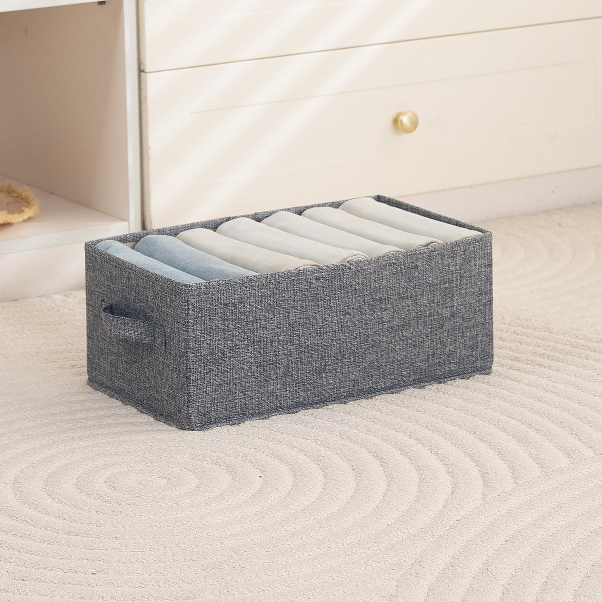 HOKIPO Fabric Closet Organizer Storage Box for Wardrobe | Storage Bin for Wardrobe Fabric Organizers with Handle, Medium, Pack o