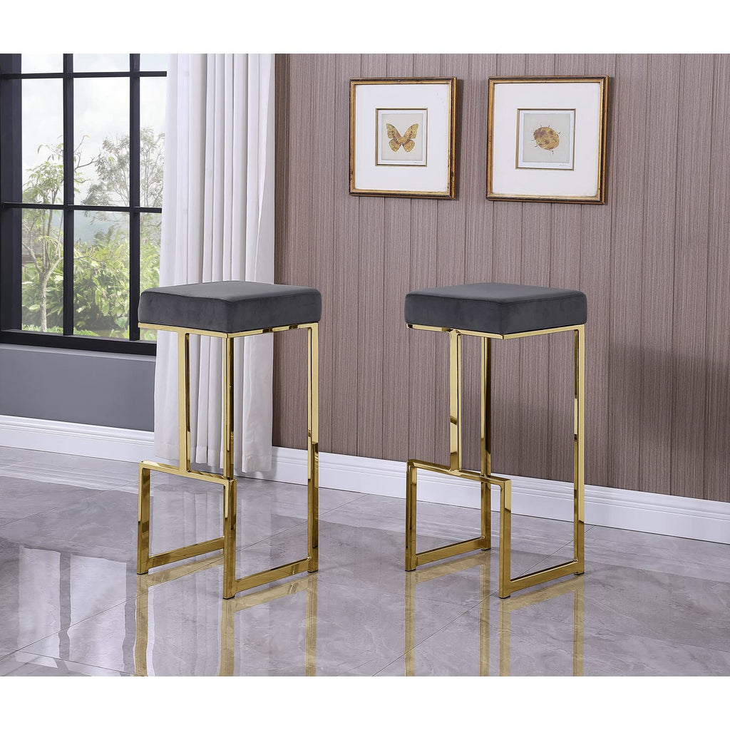 Best Master Furniture Dorrington Velvet Backless Bar Stool In Gray/Gold (Set Of 2)