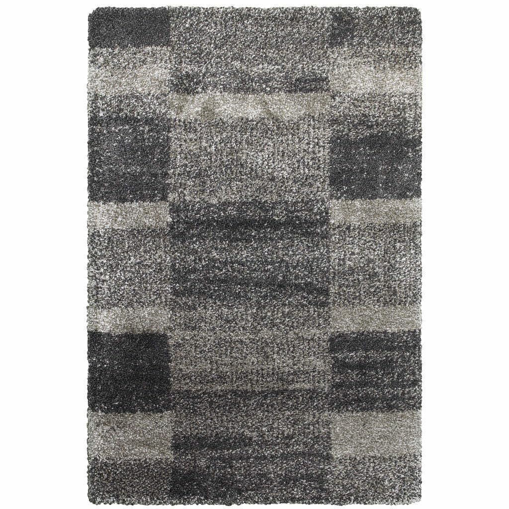 HomeRoots 507875 8 x 11 ft. Geometric Shag Power Loom Stain Resistant Rectangle Area Rug Charcoal Silver & Grey