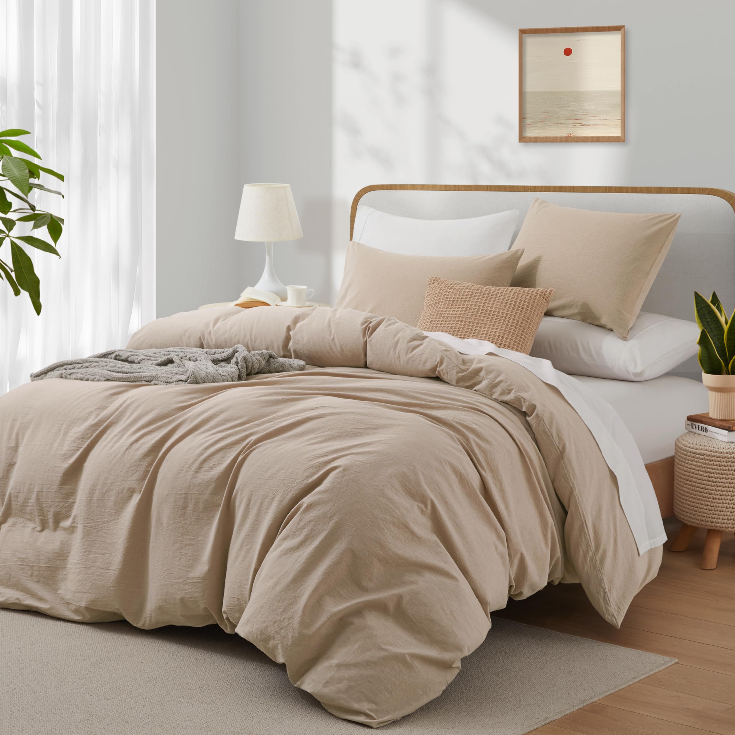 Lovque Linen Grey Duvet Cover Twin Size, 100% Washed Cotton Linen Like Bedding Set With Zipper Closure (No Comforter), 68X90 Inc
