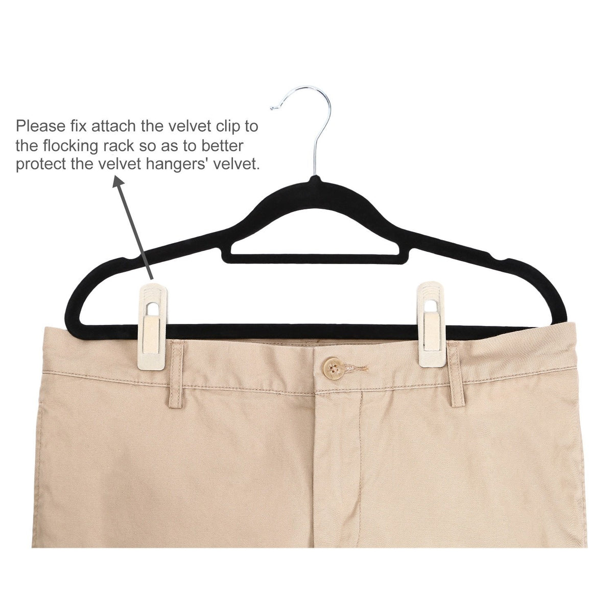 Corodo Ivory Velvet Hangers Clips, 20 Pack - Strong Clips for Thin Felt Hangers, Perfect for Pants and Skirts
