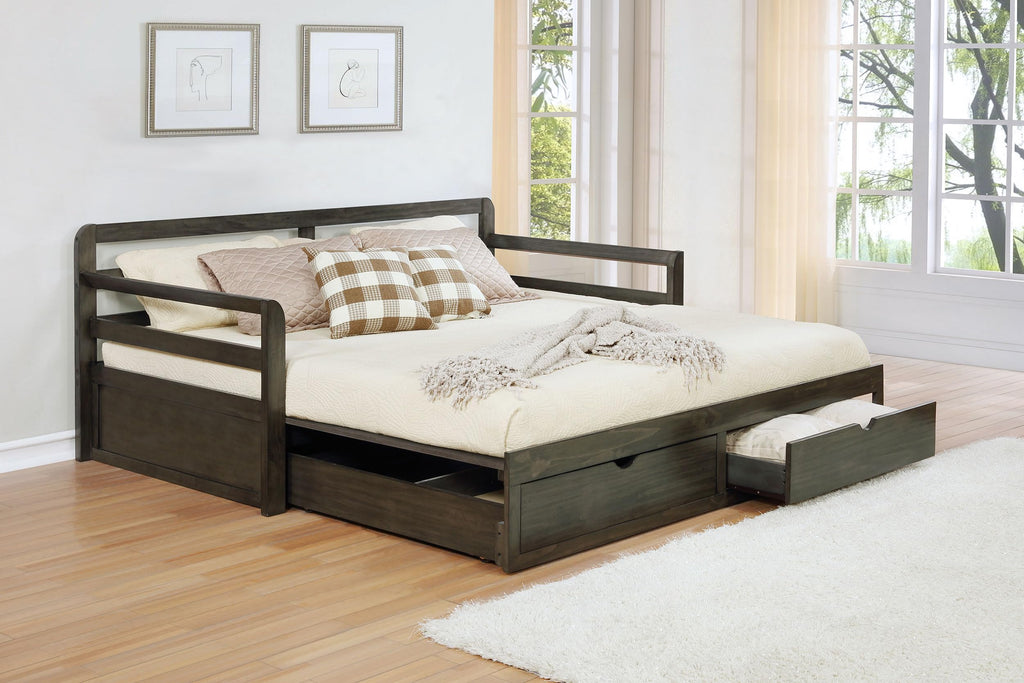 Coaster Home Furnishings Sorrento Farmhouse Wood Twin XL Size Daybed with Extension Trundle for Guestroom 34-inch Headboard Bedroom Lounger Grey 305706